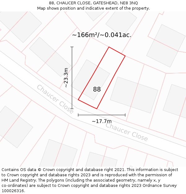 88, CHAUCER CLOSE, GATESHEAD, NE8 3NQ: Plot and title map