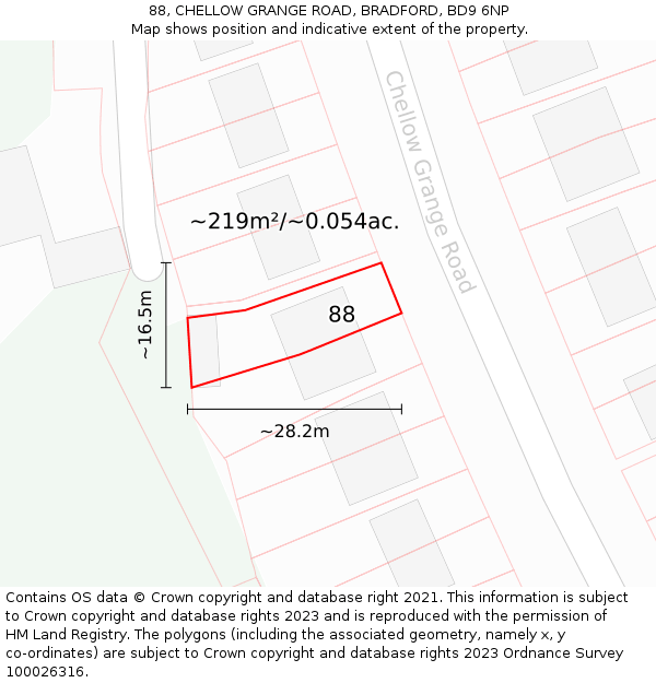 88, CHELLOW GRANGE ROAD, BRADFORD, BD9 6NP: Plot and title map