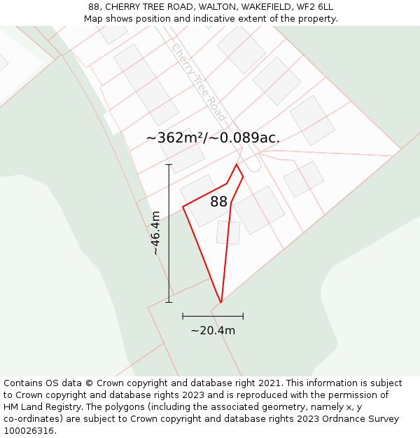 88, CHERRY TREE ROAD, WALTON, WAKEFIELD, WF2 6LL: Plot and title map