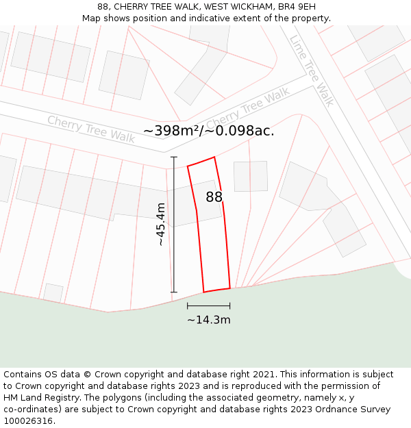 88, CHERRY TREE WALK, WEST WICKHAM, BR4 9EH: Plot and title map