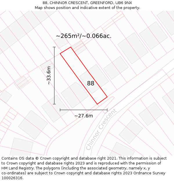 88, CHINNOR CRESCENT, GREENFORD, UB6 9NX: Plot and title map
