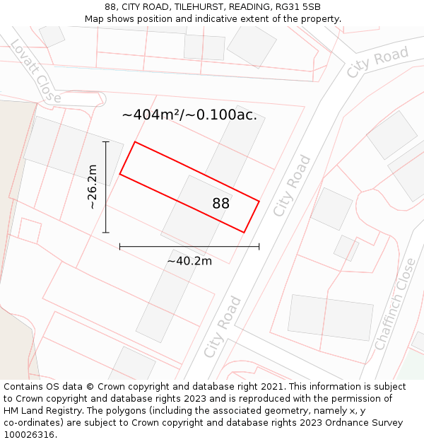 88, CITY ROAD, TILEHURST, READING, RG31 5SB: Plot and title map