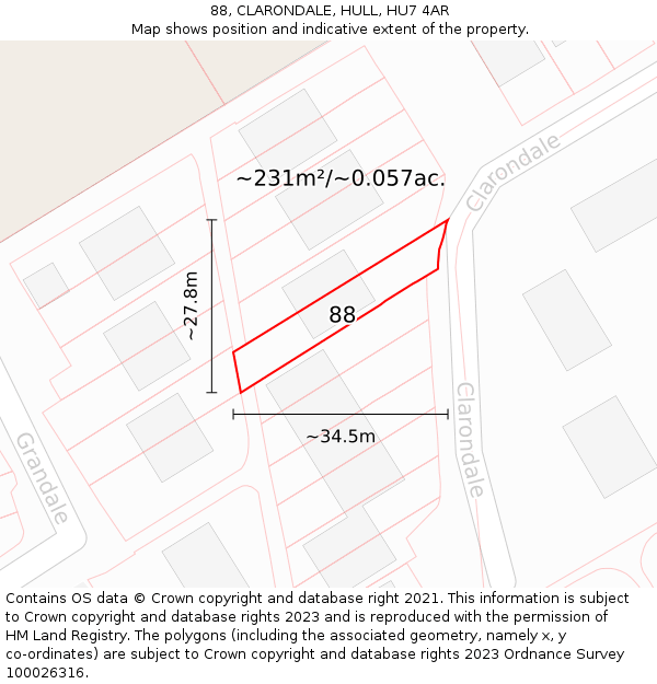 88, CLARONDALE, HULL, HU7 4AR: Plot and title map