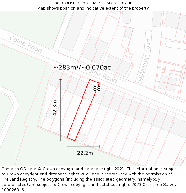 88, COLNE ROAD, HALSTEAD, CO9 2HP: Plot and title map