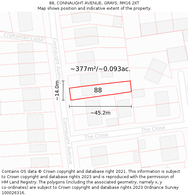 88, CONNAUGHT AVENUE, GRAYS, RM16 2XT: Plot and title map