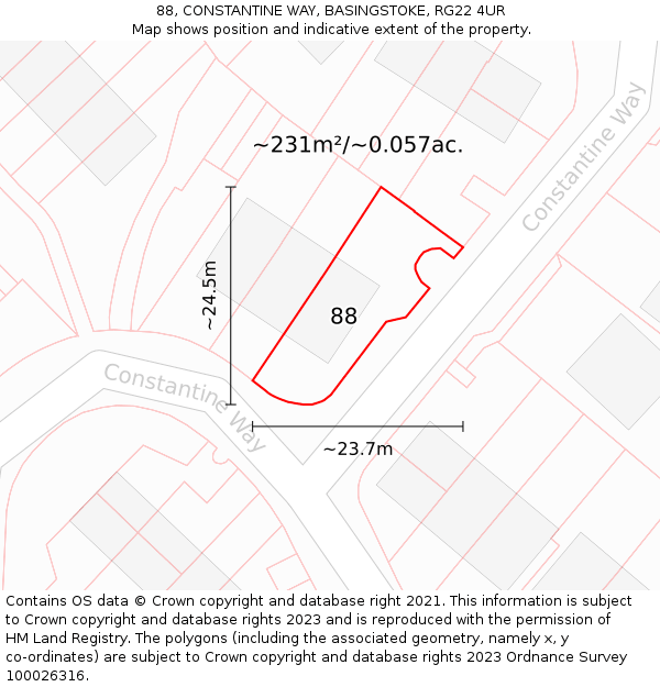 88, CONSTANTINE WAY, BASINGSTOKE, RG22 4UR: Plot and title map