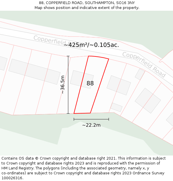 88, COPPERFIELD ROAD, SOUTHAMPTON, SO16 3NY: Plot and title map