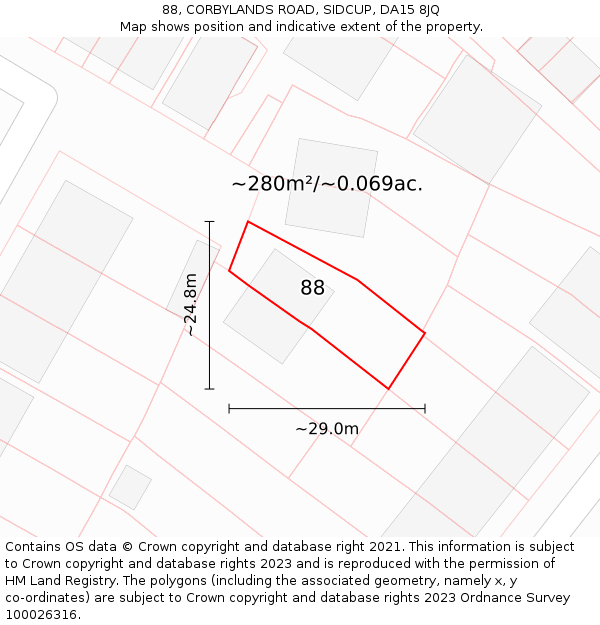 88, CORBYLANDS ROAD, SIDCUP, DA15 8JQ: Plot and title map