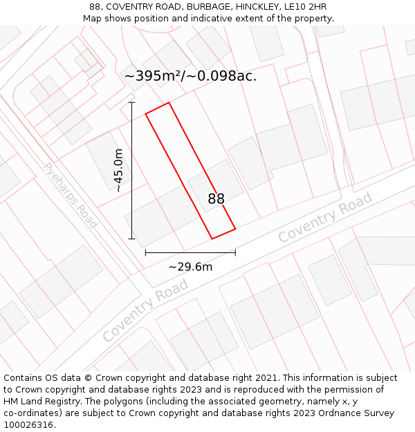 88, COVENTRY ROAD, BURBAGE, HINCKLEY, LE10 2HR: Plot and title map