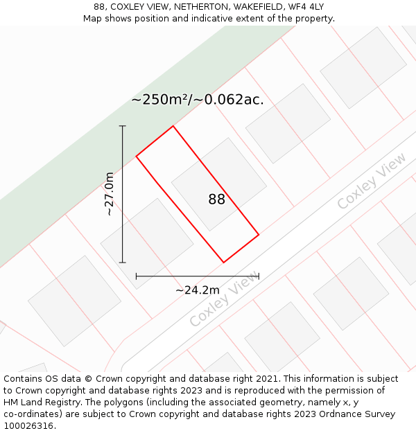 88, COXLEY VIEW, NETHERTON, WAKEFIELD, WF4 4LY: Plot and title map