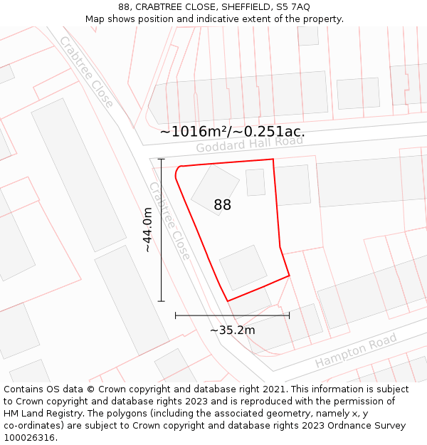 88, CRABTREE CLOSE, SHEFFIELD, S5 7AQ: Plot and title map