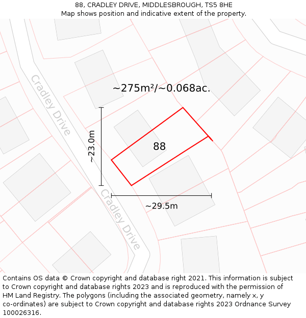 88, CRADLEY DRIVE, MIDDLESBROUGH, TS5 8HE: Plot and title map