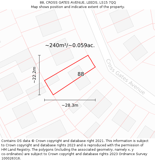 88, CROSS GATES AVENUE, LEEDS, LS15 7QQ: Plot and title map