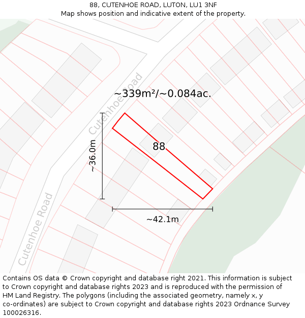 88, CUTENHOE ROAD, LUTON, LU1 3NF: Plot and title map