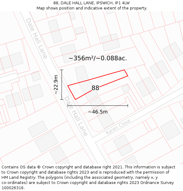 88, DALE HALL LANE, IPSWICH, IP1 4LW: Plot and title map