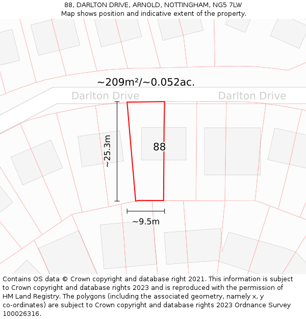88, DARLTON DRIVE, ARNOLD, NOTTINGHAM, NG5 7LW: Plot and title map