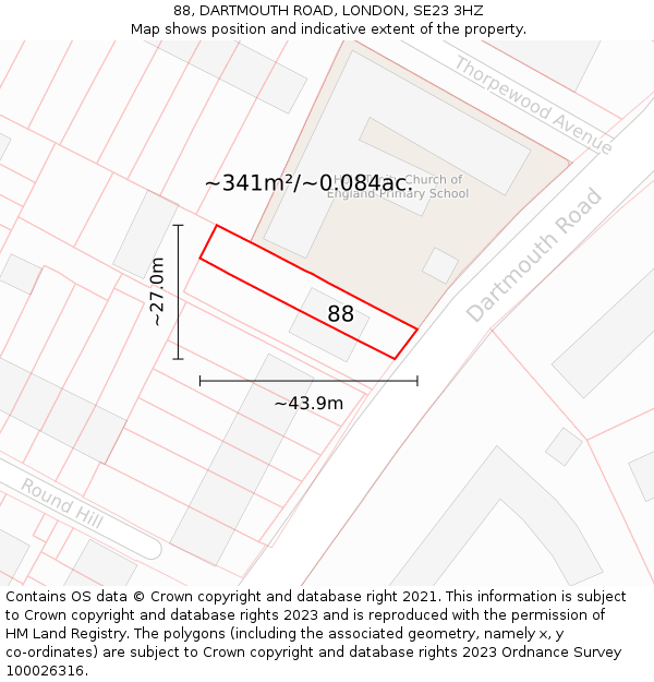 88, DARTMOUTH ROAD, LONDON, SE23 3HZ: Plot and title map
