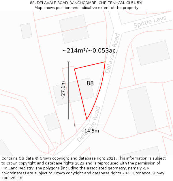 88, DELAVALE ROAD, WINCHCOMBE, CHELTENHAM, GL54 5YL: Plot and title map