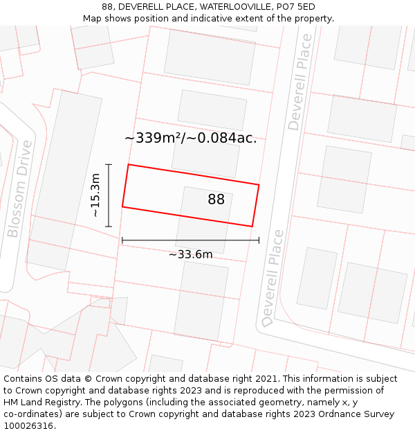 88, DEVERELL PLACE, WATERLOOVILLE, PO7 5ED: Plot and title map
