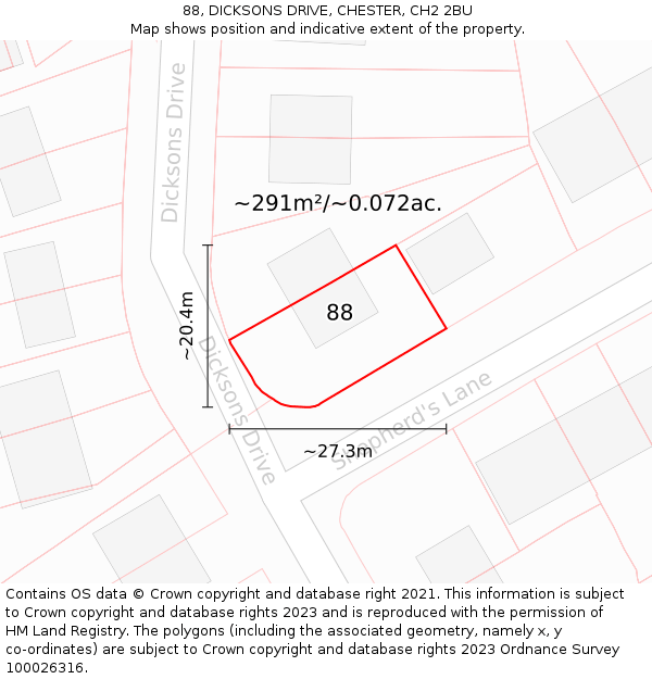 88, DICKSONS DRIVE, CHESTER, CH2 2BU: Plot and title map