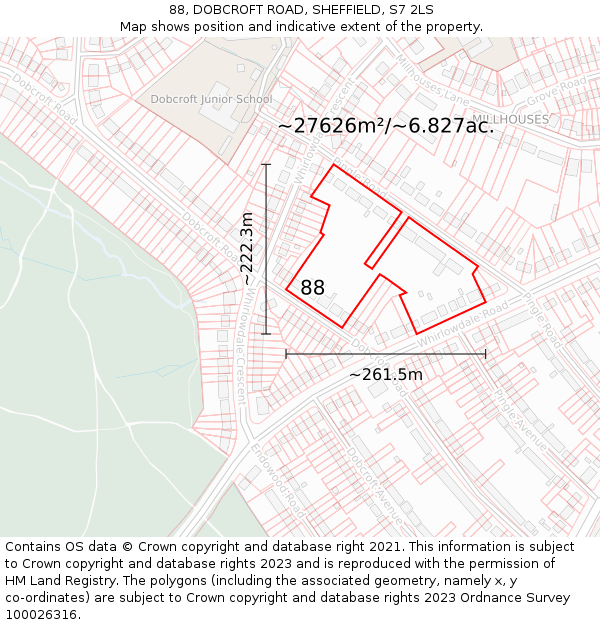 88, DOBCROFT ROAD, SHEFFIELD, S7 2LS: Plot and title map