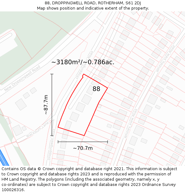 88, DROPPINGWELL ROAD, ROTHERHAM, S61 2DJ: Plot and title map