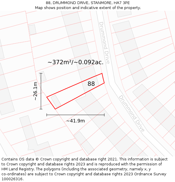 88, DRUMMOND DRIVE, STANMORE, HA7 3PE: Plot and title map