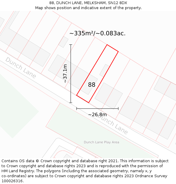 88, DUNCH LANE, MELKSHAM, SN12 8DX: Plot and title map