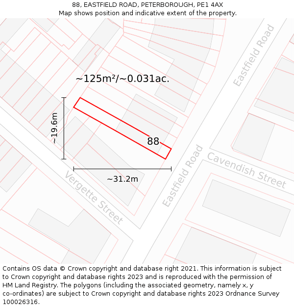88, EASTFIELD ROAD, PETERBOROUGH, PE1 4AX: Plot and title map