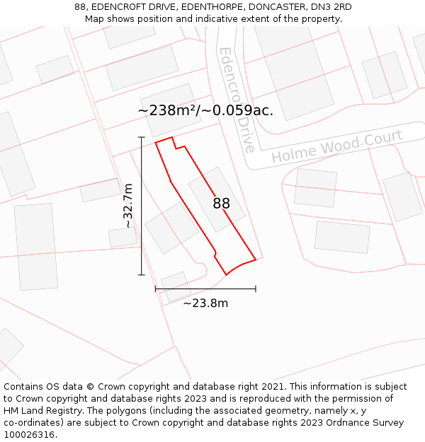 88, EDENCROFT DRIVE, EDENTHORPE, DONCASTER, DN3 2RD: Plot and title map