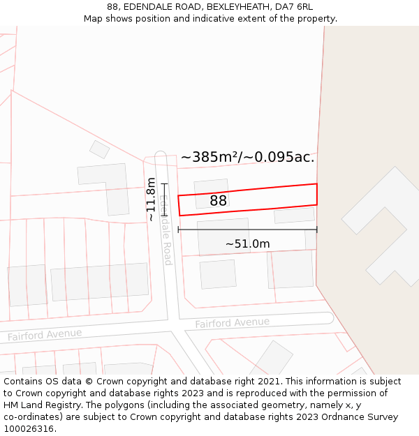88, EDENDALE ROAD, BEXLEYHEATH, DA7 6RL: Plot and title map