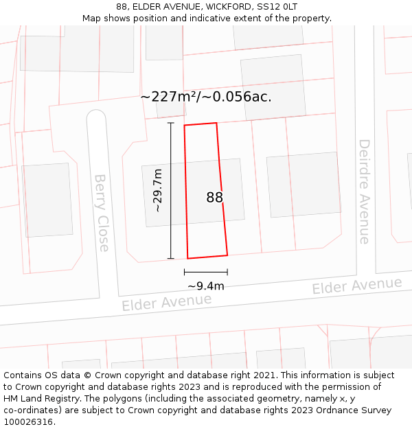88, ELDER AVENUE, WICKFORD, SS12 0LT: Plot and title map