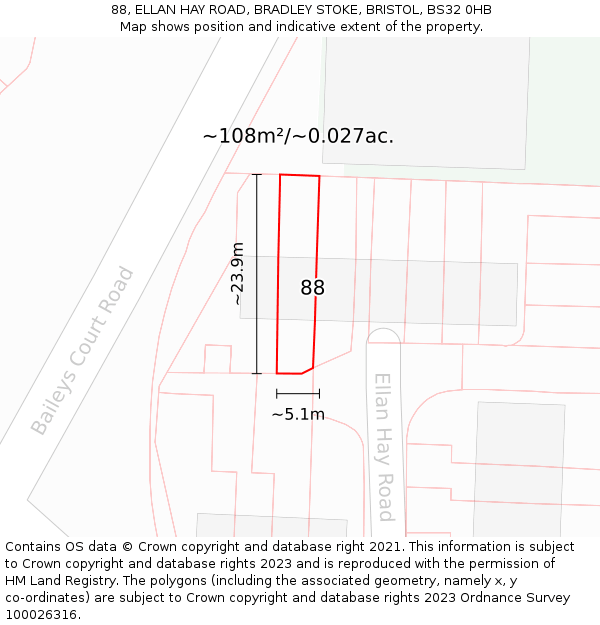 88, ELLAN HAY ROAD, BRADLEY STOKE, BRISTOL, BS32 0HB: Plot and title map