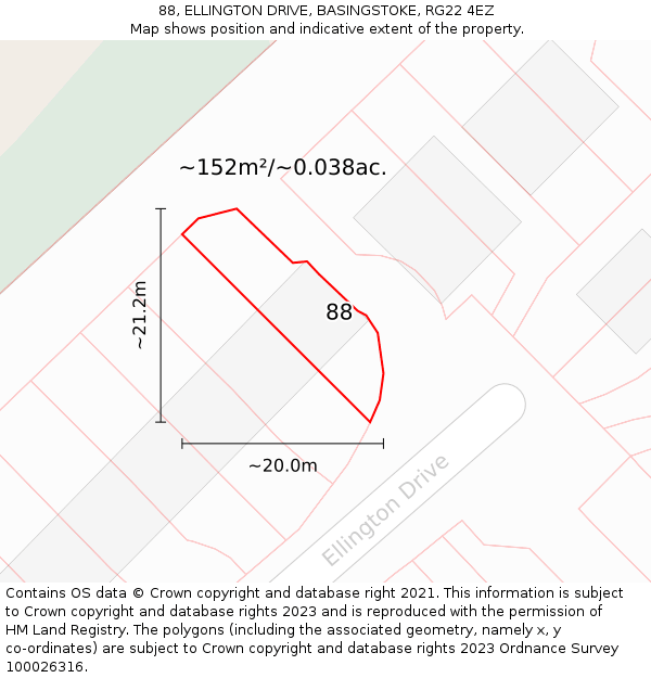 88, ELLINGTON DRIVE, BASINGSTOKE, RG22 4EZ: Plot and title map