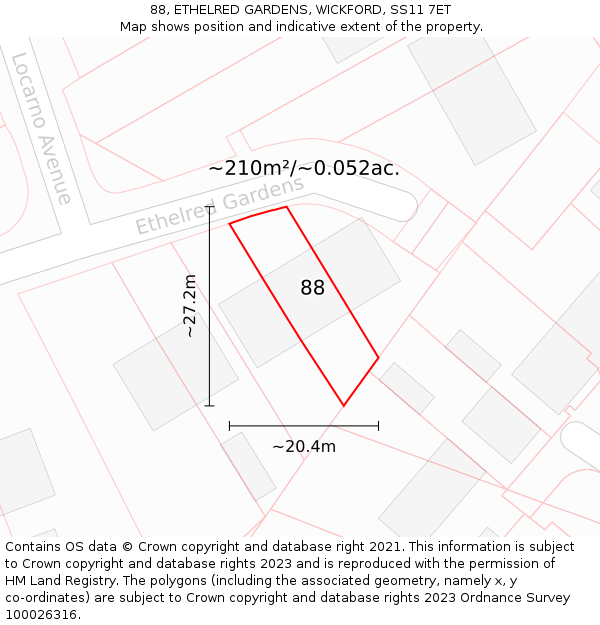88, ETHELRED GARDENS, WICKFORD, SS11 7ET: Plot and title map