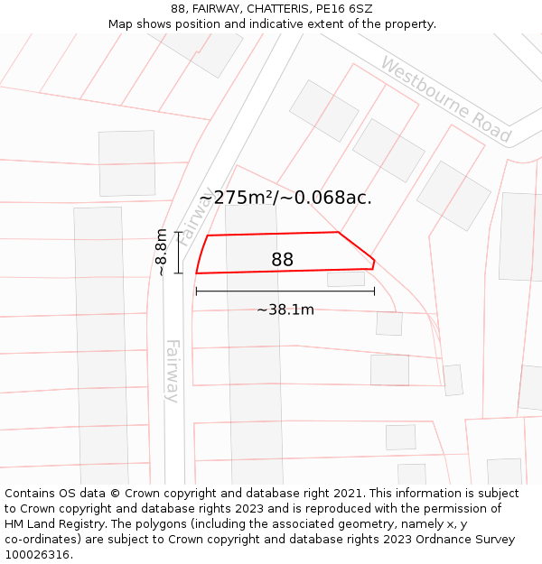 88, FAIRWAY, CHATTERIS, PE16 6SZ: Plot and title map