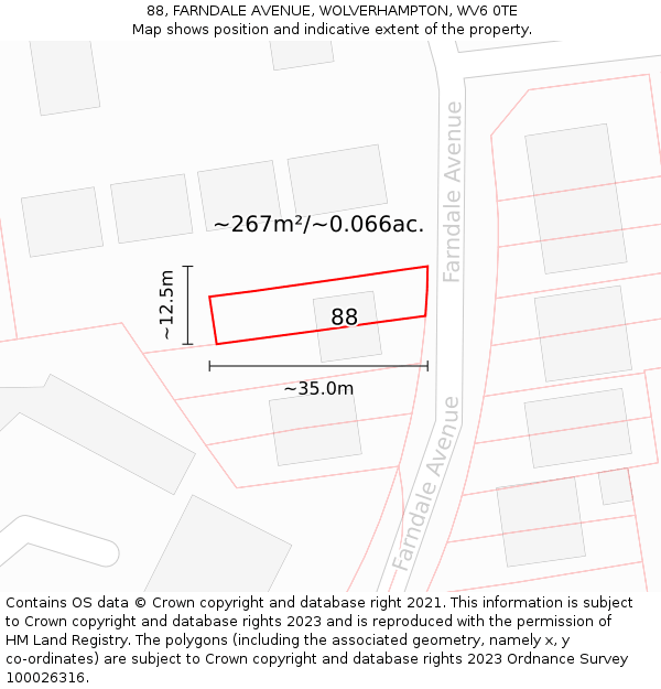 88, FARNDALE AVENUE, WOLVERHAMPTON, WV6 0TE: Plot and title map