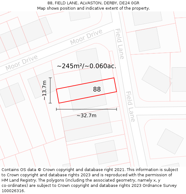 88, FIELD LANE, ALVASTON, DERBY, DE24 0GR: Plot and title map