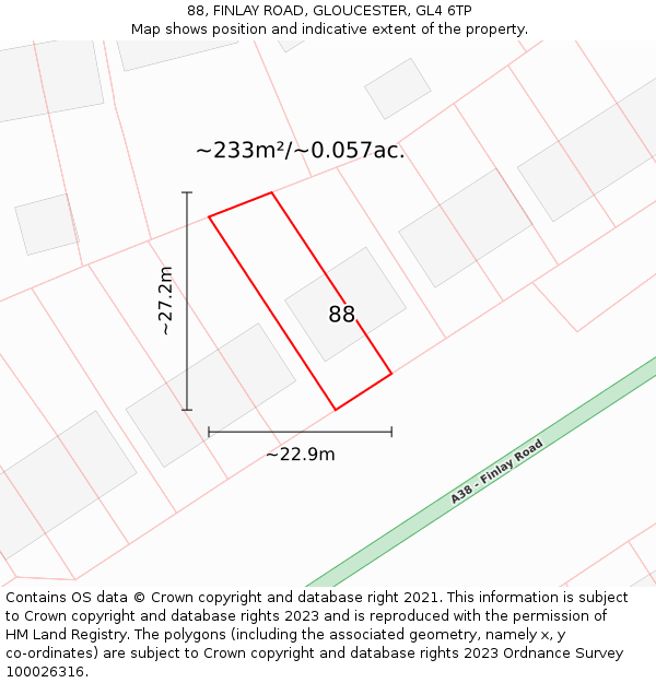 88, FINLAY ROAD, GLOUCESTER, GL4 6TP: Plot and title map