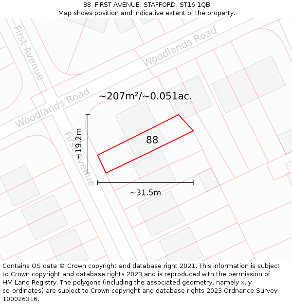 88, FIRST AVENUE, STAFFORD, ST16 1QB: Plot and title map