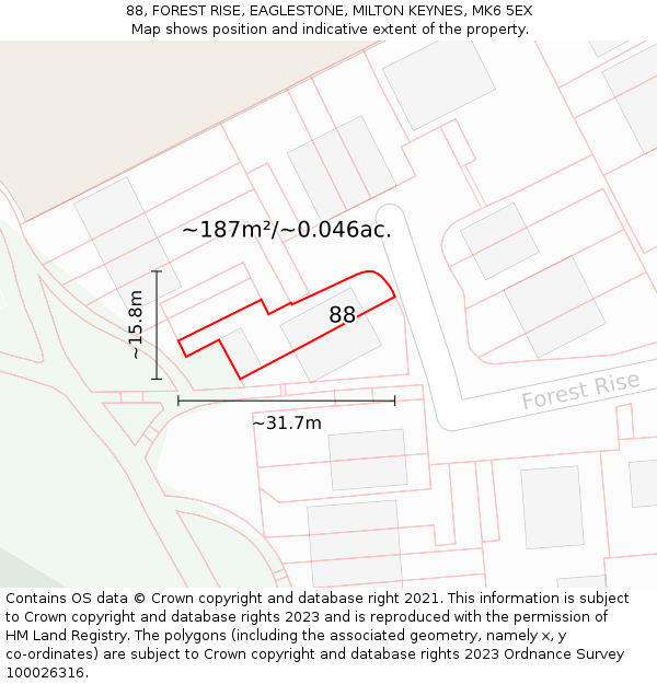 88, FOREST RISE, EAGLESTONE, MILTON KEYNES, MK6 5EX: Plot and title map