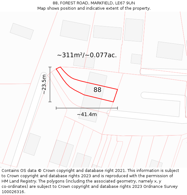 88, FOREST ROAD, MARKFIELD, LE67 9UN: Plot and title map
