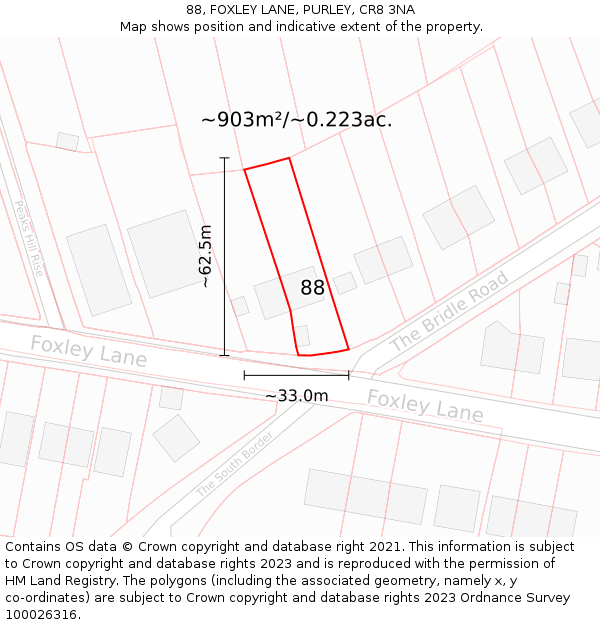 88, FOXLEY LANE, PURLEY, CR8 3NA: Plot and title map