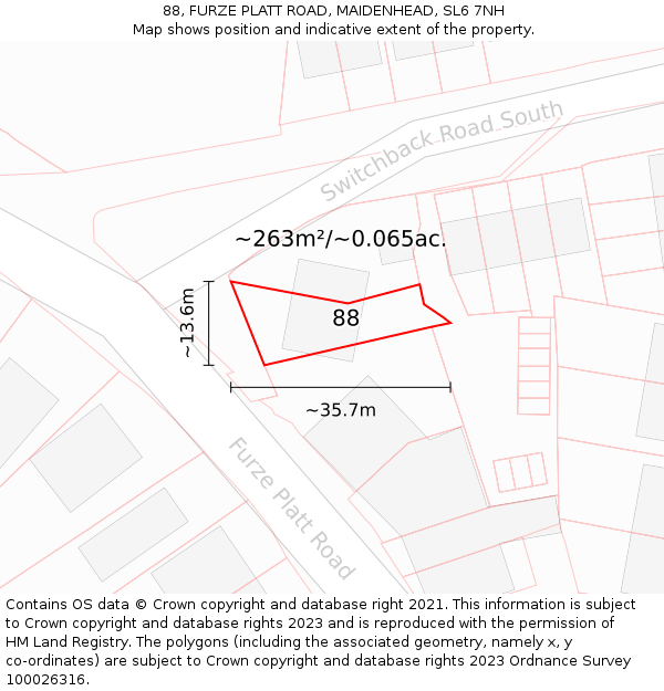 88, FURZE PLATT ROAD, MAIDENHEAD, SL6 7NH: Plot and title map