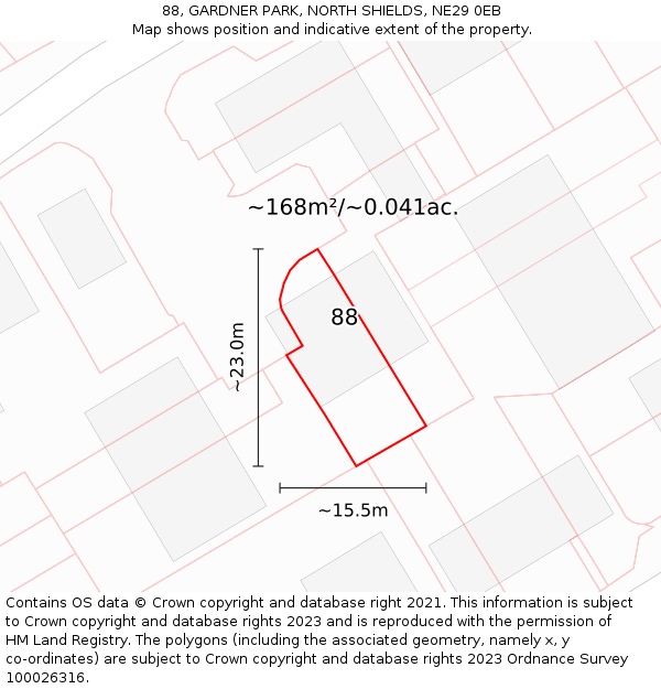 88, GARDNER PARK, NORTH SHIELDS, NE29 0EB: Plot and title map