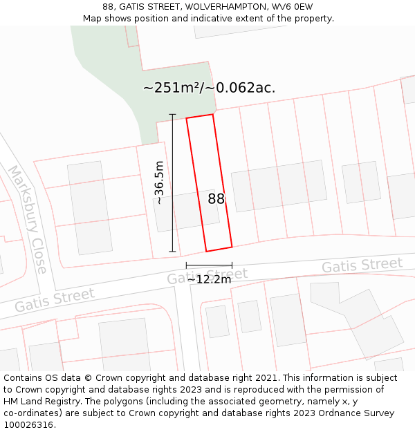 88, GATIS STREET, WOLVERHAMPTON, WV6 0EW: Plot and title map