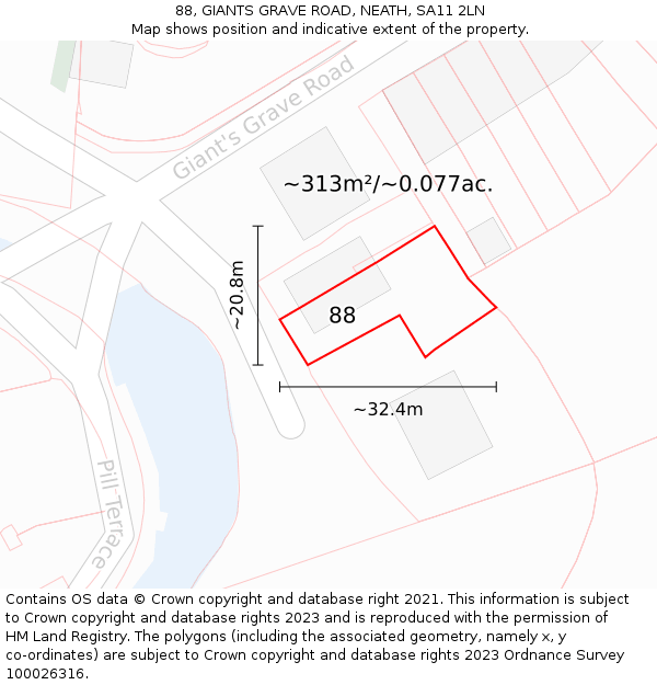 88, GIANTS GRAVE ROAD, NEATH, SA11 2LN: Plot and title map