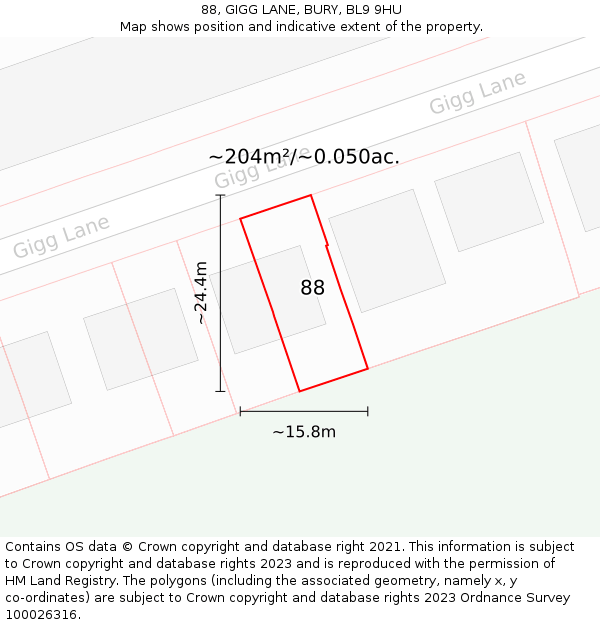 88, GIGG LANE, BURY, BL9 9HU: Plot and title map