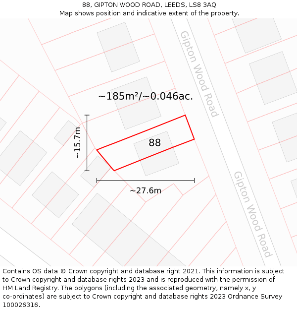 88, GIPTON WOOD ROAD, LEEDS, LS8 3AQ: Plot and title map