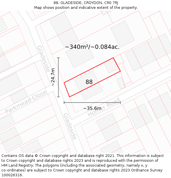 88, GLADESIDE, CROYDON, CR0 7RJ: Plot and title map